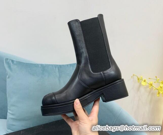 Charming Chanel Calfskin Ankle Boots with Metal CC Black 101224