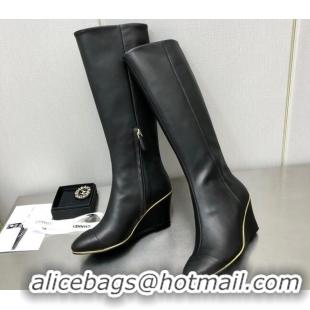 Comfortable Chanel Stretch Lambskin Wedge High Boots G39430 6cm Black