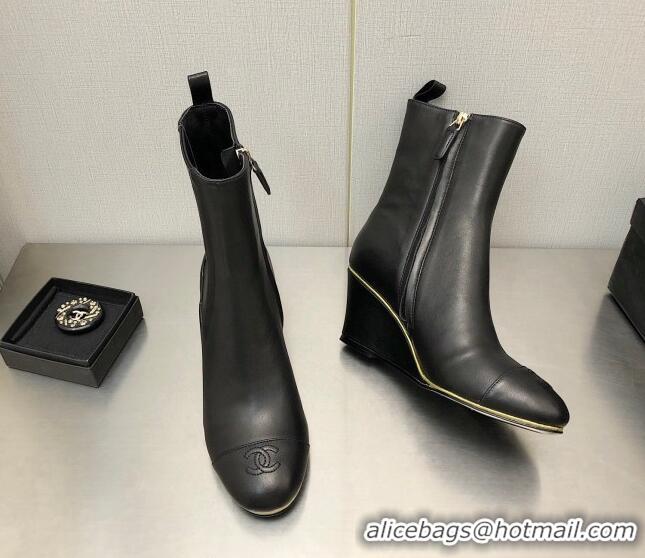 Fashion Chanel Stretch Lambskin Wedge Ankle Boots G39428 6cm