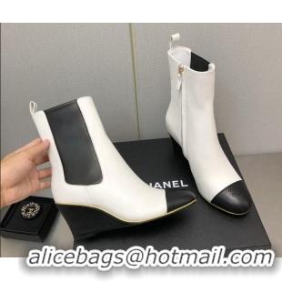 Best Grade Chanel Stretch Lambskin Wedge Ankle Boots G39428 6cm White