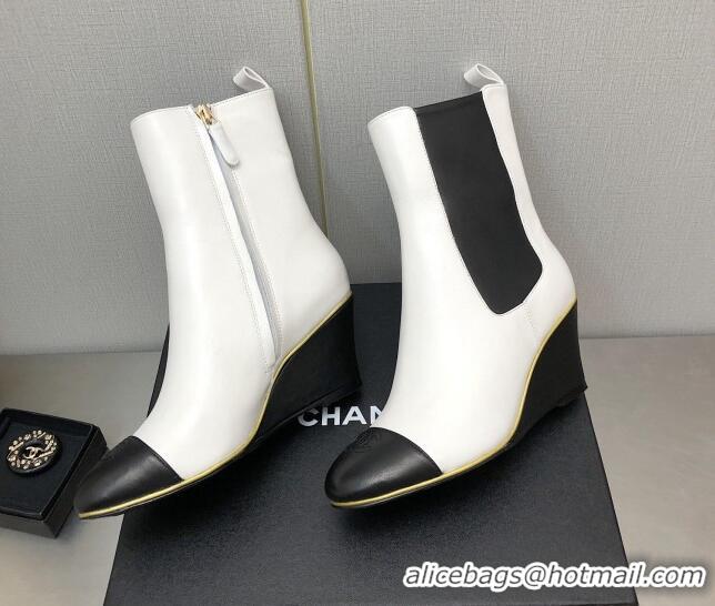 Best Grade Chanel Stretch Lambskin Wedge Ankle Boots G39428 6cm White