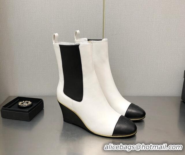 Best Grade Chanel Stretch Lambskin Wedge Ankle Boots G39428 6cm White