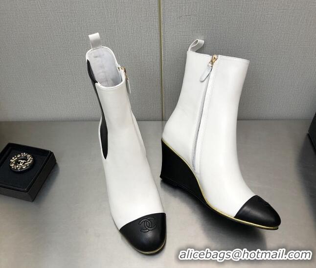 Best Grade Chanel Stretch Lambskin Wedge Ankle Boots G39428 6cm White