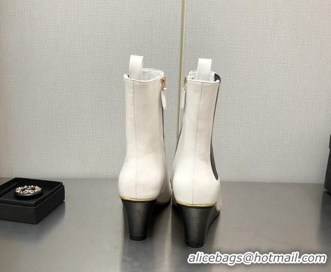 Best Grade Chanel Stretch Lambskin Wedge Ankle Boots G39428 6cm White