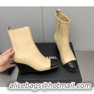 Top Quality Chanel Stretch Lambskin Wedge Ankle Boots G39428 6cm Beige