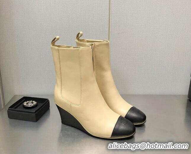 Top Quality Chanel Stretch Lambskin Wedge Ankle Boots G39428 6cm Beige