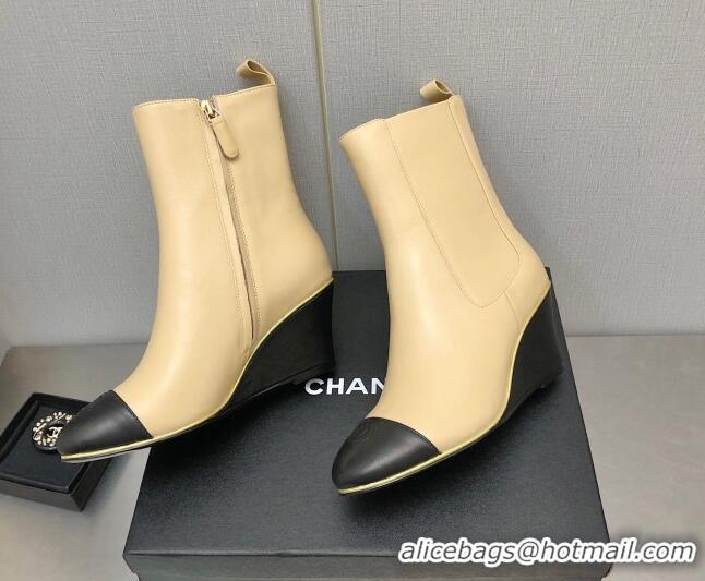 Top Quality Chanel Stretch Lambskin Wedge Ankle Boots G39428 6cm Beige