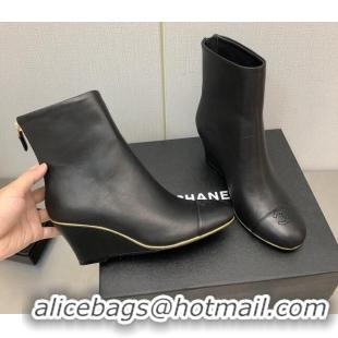 AAAAA Chanel Lambskin Wedge Ankle Boots 6.5cm Black 101237