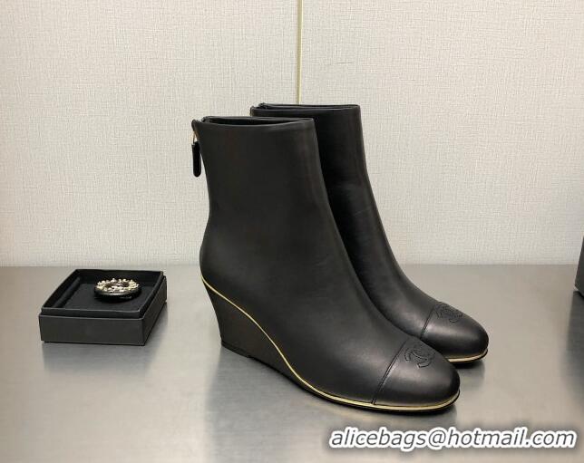 AAAAA Chanel Lambskin Wedge Ankle Boots 6.5cm Black 101237