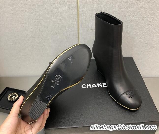 AAAAA Chanel Lambskin Wedge Ankle Boots 6.5cm Black 101237