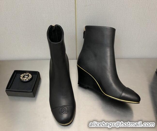 AAAAA Chanel Lambskin Wedge Ankle Boots 6.5cm Black 101237