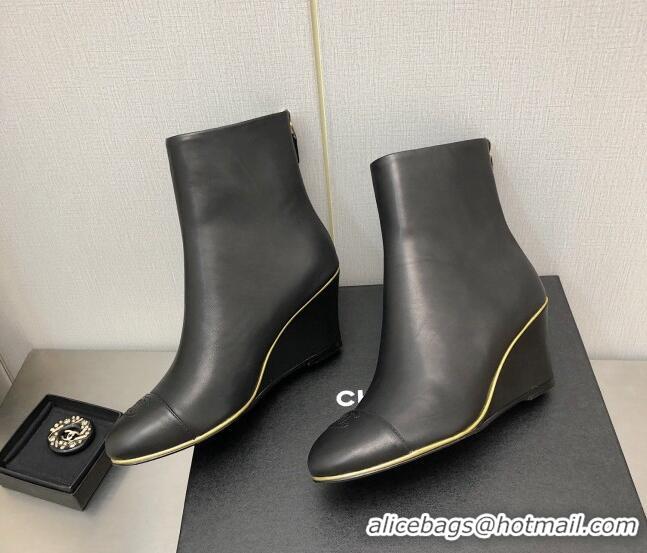 AAAAA Chanel Lambskin Wedge Ankle Boots 6.5cm Black 101237