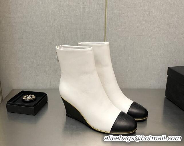 Super Quality Chanel Lambskin Wedge Ankle Boots 6.5cm White 101238