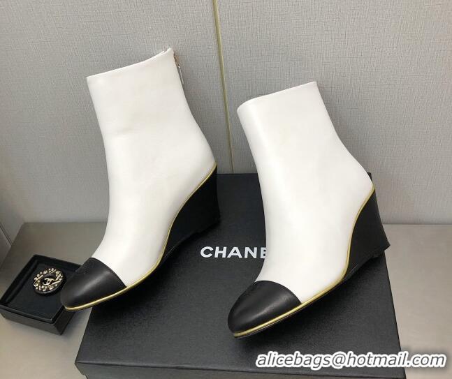 Super Quality Chanel Lambskin Wedge Ankle Boots 6.5cm White 101238