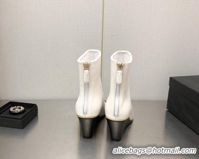 Super Quality Chanel Lambskin Wedge Ankle Boots 6.5cm White 101238