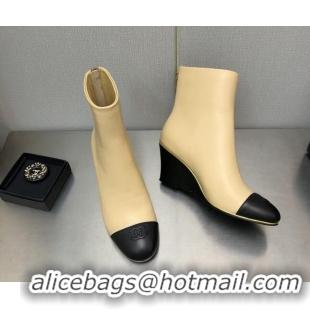 Duplicate Chanel Lambskin Wedge Ankle Boots 6.5cm Beige 101239