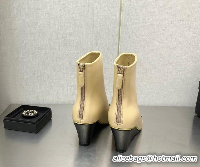 Duplicate Chanel Lambskin Wedge Ankle Boots 6.5cm Beige 101239