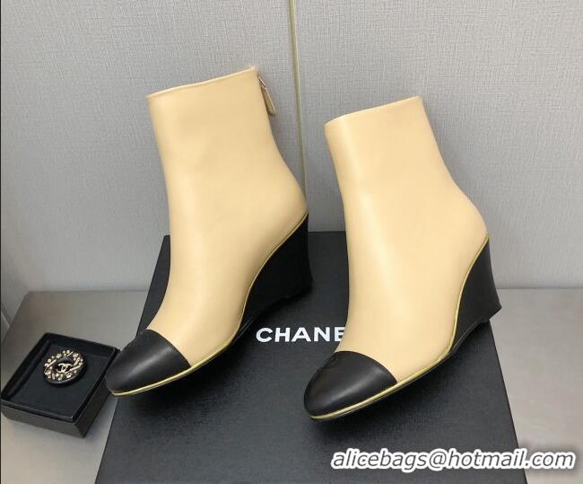 Duplicate Chanel Lambskin Wedge Ankle Boots 6.5cm Beige 101239