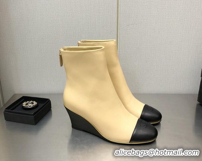 Duplicate Chanel Lambskin Wedge Ankle Boots 6.5cm Beige 101239