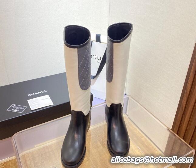 Low Cost Chanel Calfskin High Boots G39212 4cm Light Beige/Gray