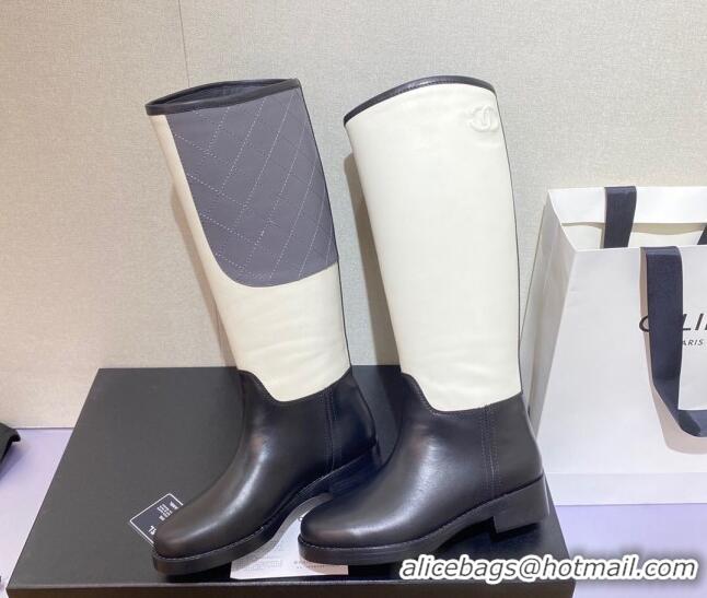 Low Cost Chanel Calfskin High Boots G39212 4cm Light Beige/Gray