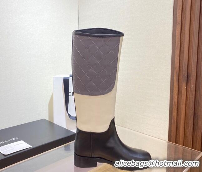 Low Cost Chanel Calfskin High Boots G39212 4cm Light Beige/Gray