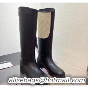 Best Price Chanel Calfskin High Boots G39212 4cm Light Beige/Black