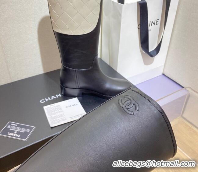 Best Price Chanel Calfskin High Boots G39212 4cm Light Beige/Black