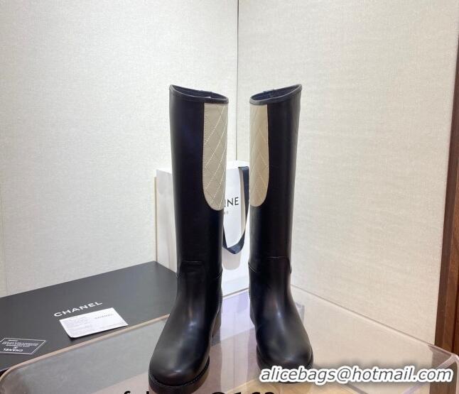 Best Price Chanel Calfskin High Boots G39212 4cm Light Beige/Black