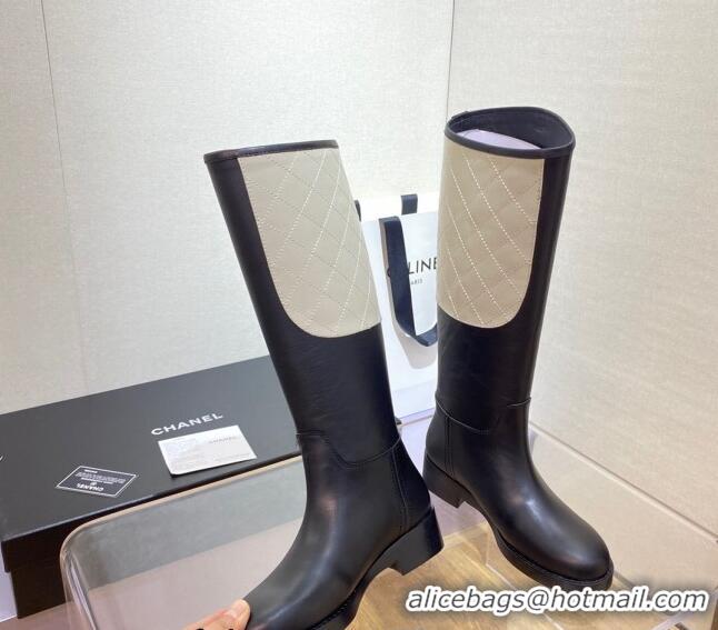 Best Price Chanel Calfskin High Boots G39212 4cm Light Beige/Black