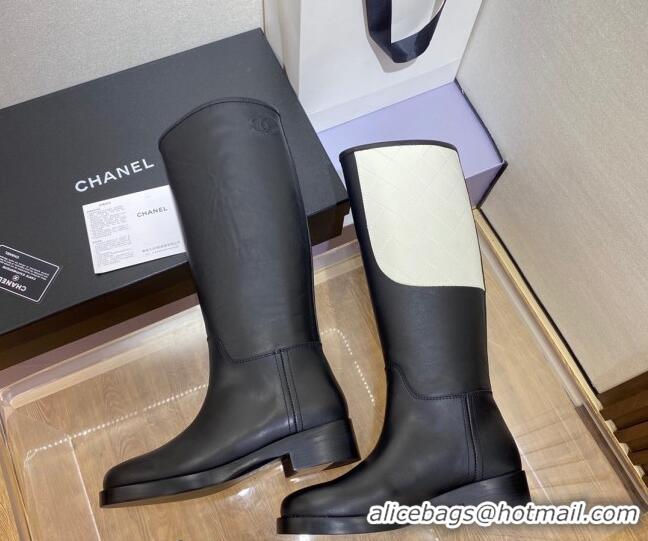 Best Price Chanel Calfskin High Boots G39212 4cm Light Beige/Black