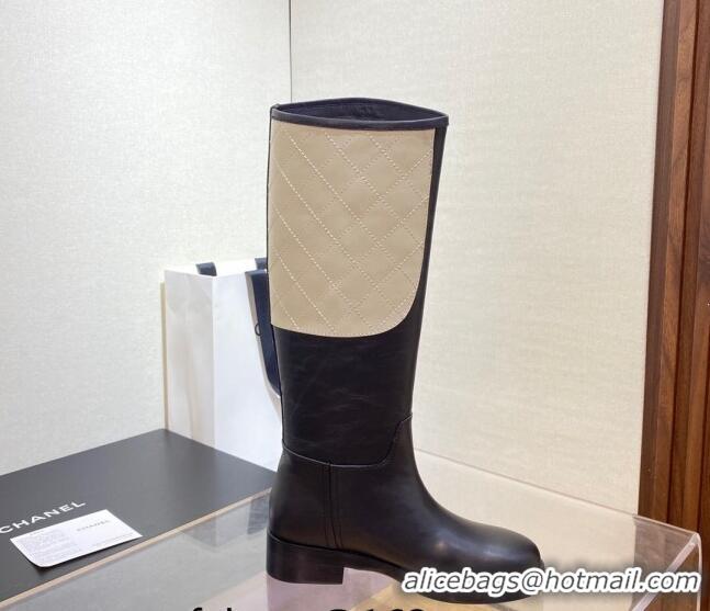 Best Price Chanel Calfskin High Boots G39212 4cm Light Beige/Black