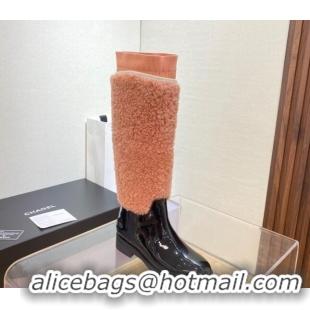 Duplicate Chanel Wool Fabric High Boots G39212 4cm Pink/Black