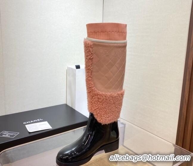 Duplicate Chanel Wool Fabric High Boots G39212 4cm Pink/Black