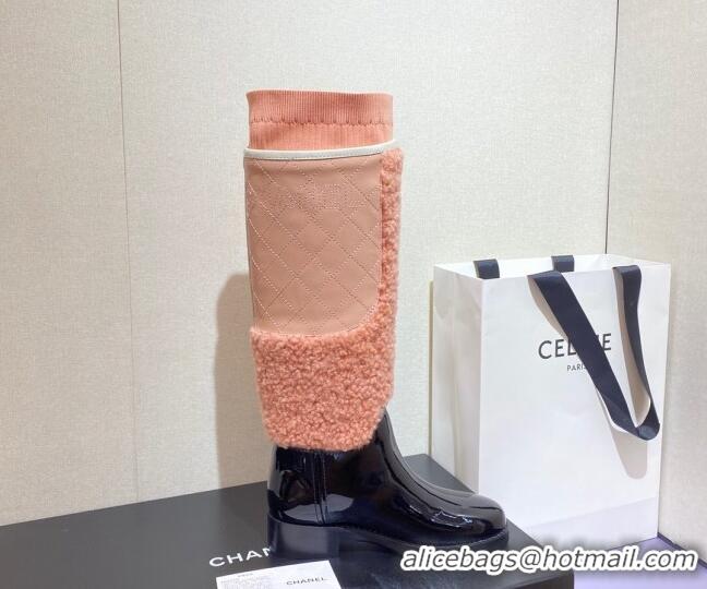 Duplicate Chanel Wool Fabric High Boots G39212 4cm Pink/Black