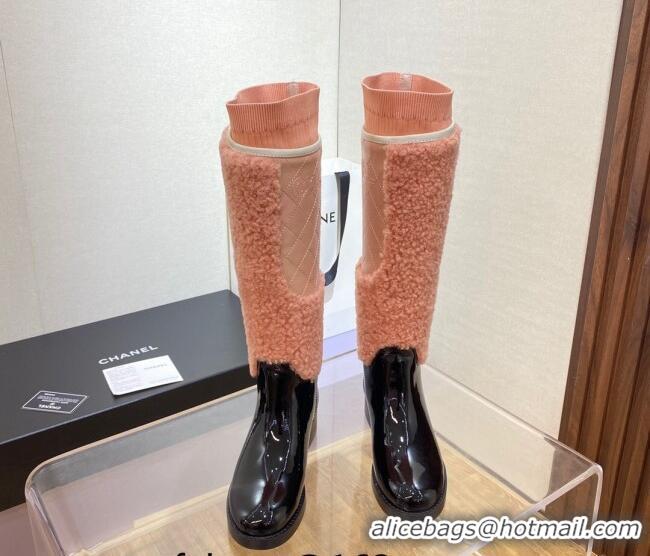 Duplicate Chanel Wool Fabric High Boots G39212 4cm Pink/Black