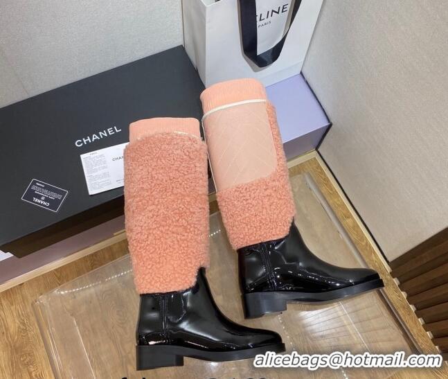 Duplicate Chanel Wool Fabric High Boots G39212 4cm Pink/Black