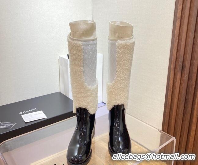 Discount Chanel Wool Fabric High Boots G39212 4cm White/Black