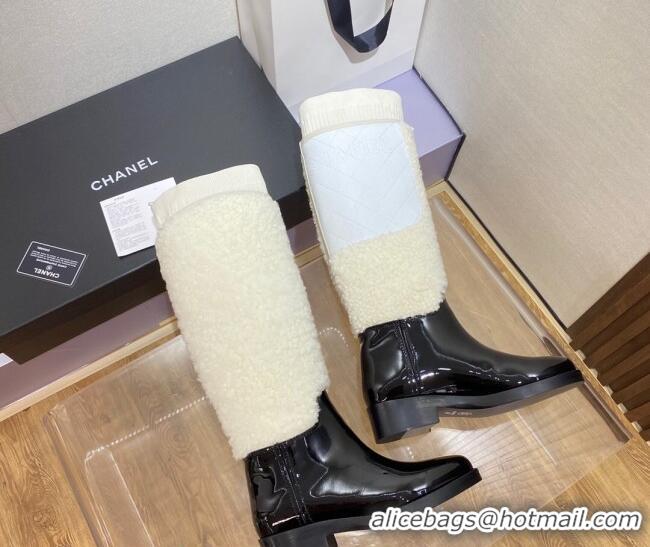 Discount Chanel Wool Fabric High Boots G39212 4cm White/Black