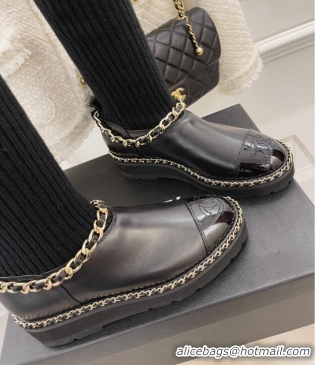 Duplicate Chanel Knit and Leather High Boots with Chain Black 101245