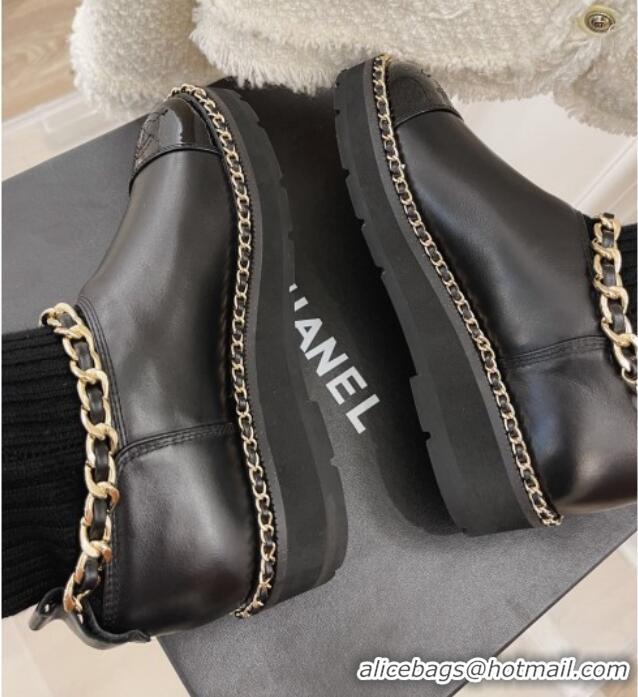 Duplicate Chanel Knit and Leather High Boots with Chain Black 101245