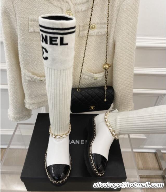 Low Price Chanel Knit and Leather High Boots with Chain White 101246