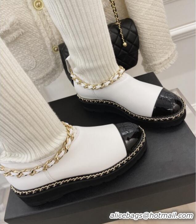 Low Price Chanel Knit and Leather High Boots with Chain White 101246