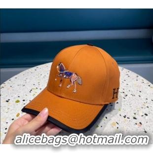 Super Quality Hermes Horse Fabric Baseball Hat 1122129 Orange 2022