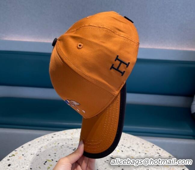 Super Quality Hermes Horse Fabric Baseball Hat 1122129 Orange 2022