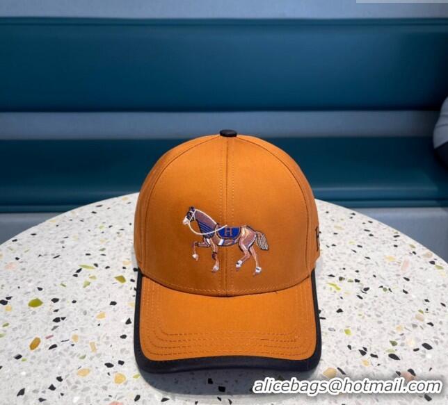 Super Quality Hermes Horse Fabric Baseball Hat 1122129 Orange 2022