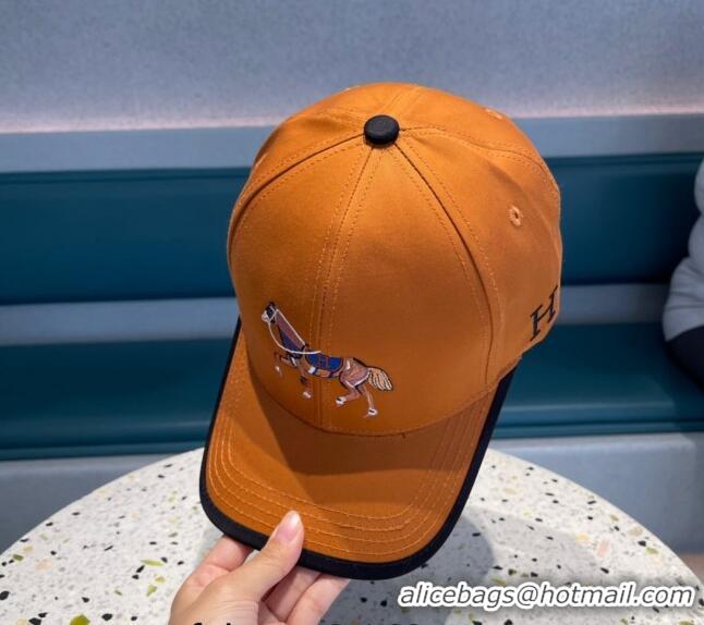 Super Quality Hermes Horse Fabric Baseball Hat 1122129 Orange 2022