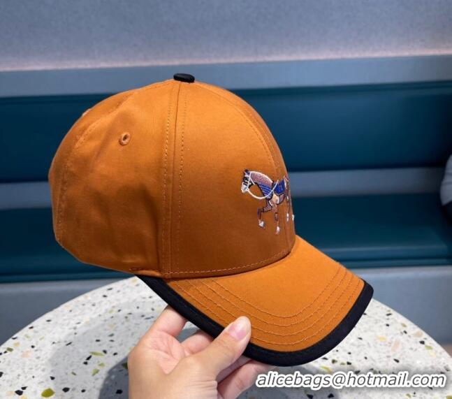 Super Quality Hermes Horse Fabric Baseball Hat 1122129 Orange 2022