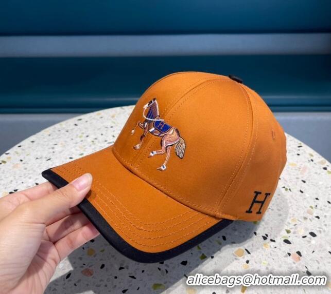 Super Quality Hermes Horse Fabric Baseball Hat 1122129 Orange 2022