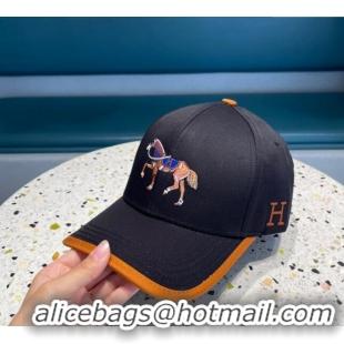 Top Quality Hermes Horse Fabric Baseball Hat 1122129 Black 2022